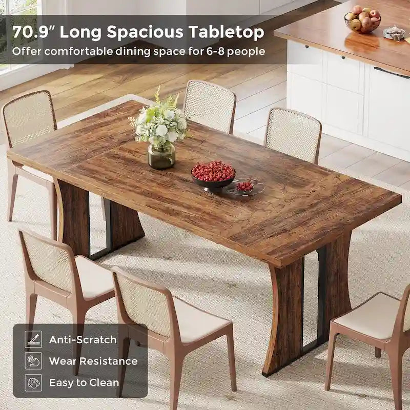 70.9 inch Large Dining Table for 6-8, Farmhouse Kitchen Table for Dining Room