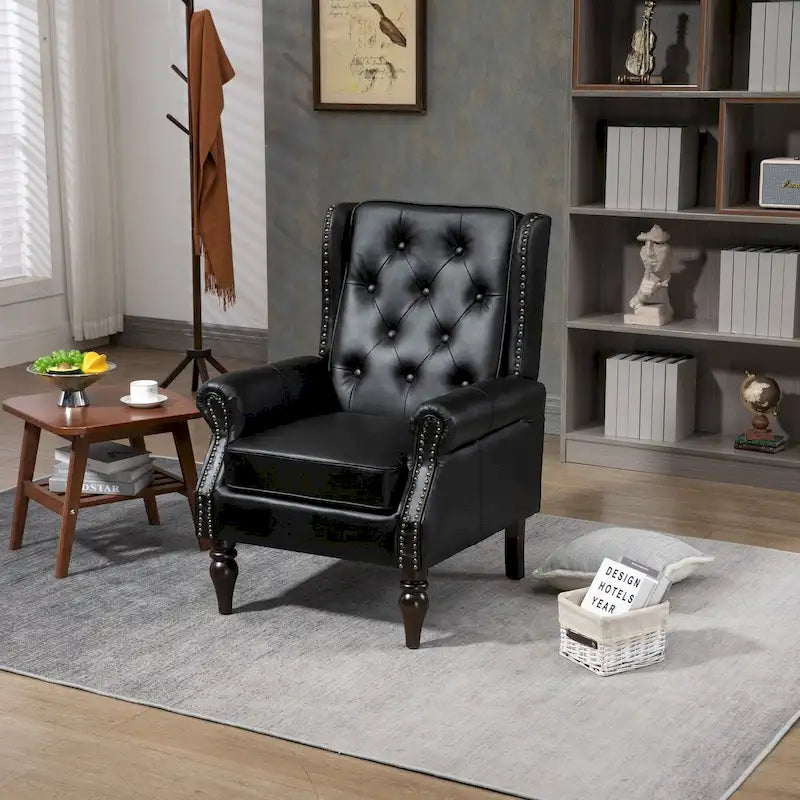 PU Leather High Back Tufted Accent Arm Chair with Solid Wood Legs