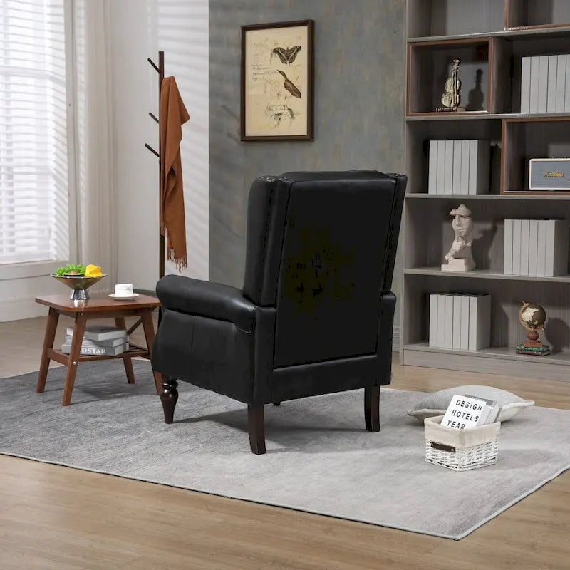 PU Leather High Back Tufted Accent Arm Chair with Solid Wood Legs