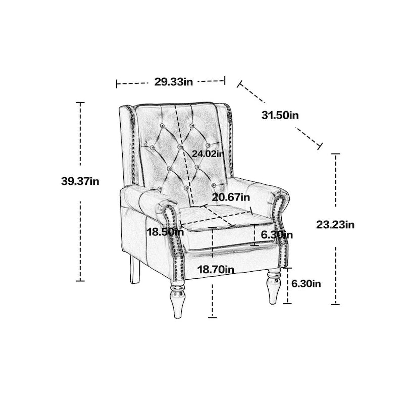 PU Leather High Back Tufted Accent Arm Chair with Solid Wood Legs