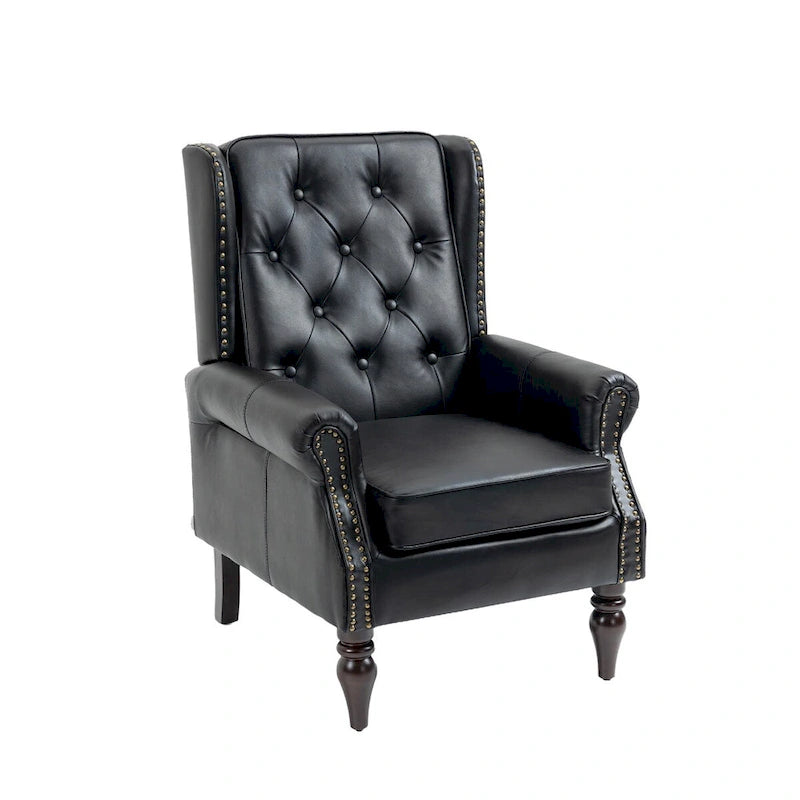 PU Leather High Back Tufted Accent Arm Chair with Solid Wood Legs