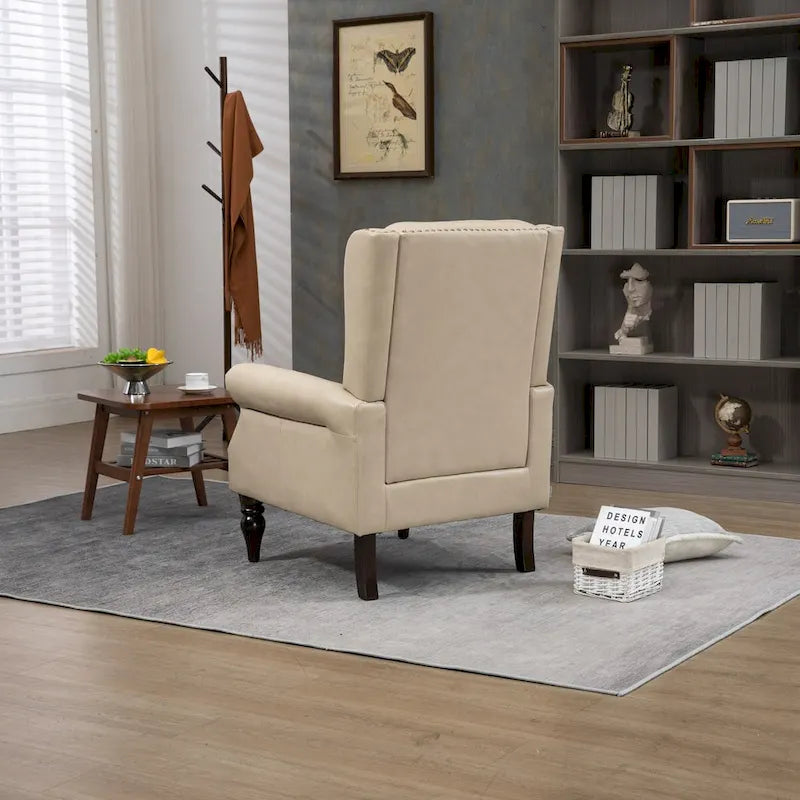 PU Leather High Back Tufted Accent Arm Chair with Solid Wood Legs