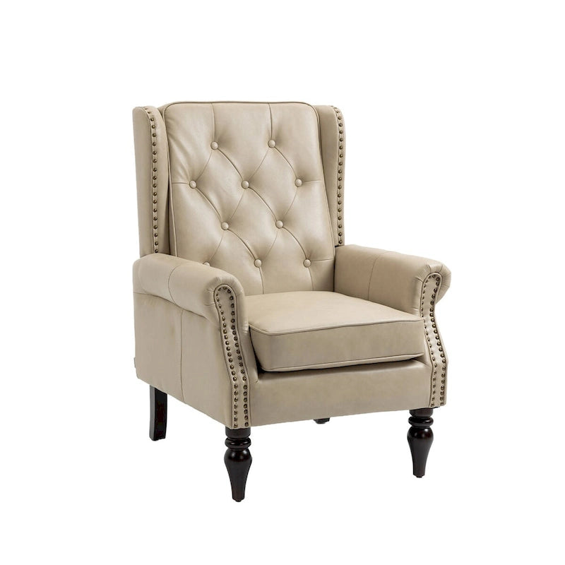 PU Leather High Back Tufted Accent Arm Chair with Solid Wood Legs