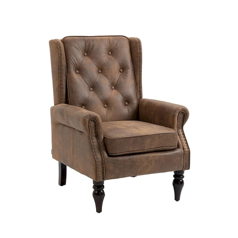PU Leather High Back Tufted Accent Arm Chair with Solid Wood Legs