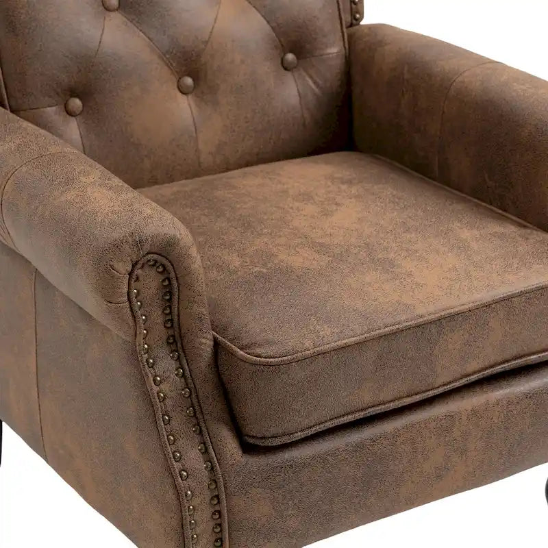 PU Leather High Back Tufted Accent Arm Chair with Solid Wood Legs
