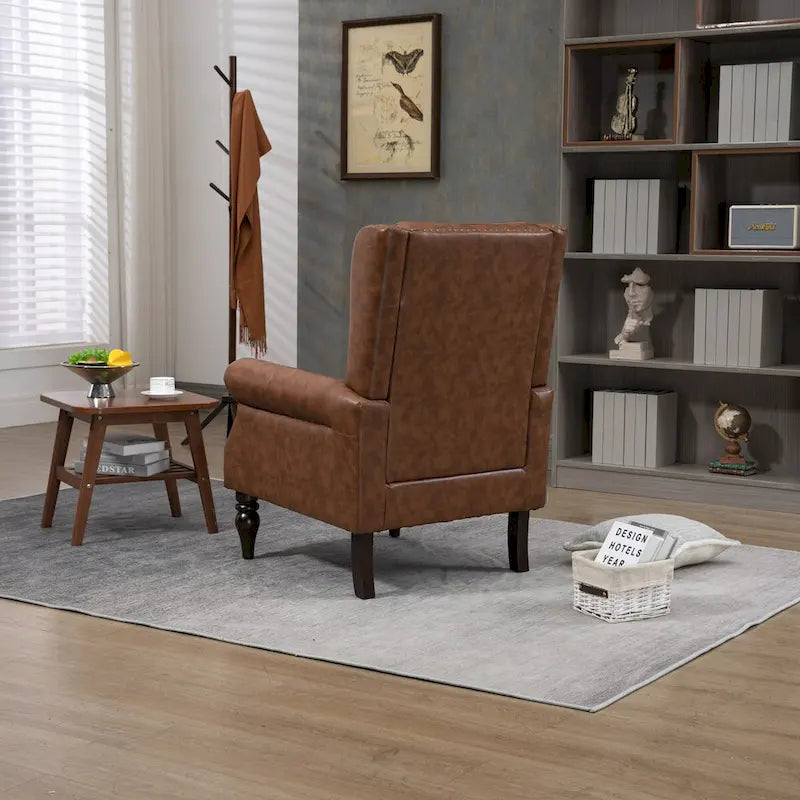 PU Leather High Back Tufted Accent Arm Chair with Solid Wood Legs