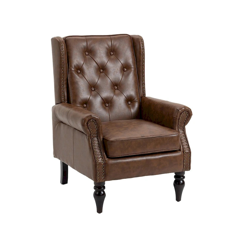 PU Leather High Back Tufted Accent Arm Chair with Solid Wood Legs