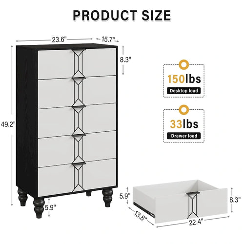5 Drawer Dresser, Modern Wooden