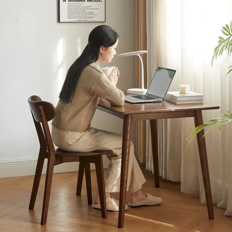 Solid Oak Dining Chair with Ergonomic Curved Backrest